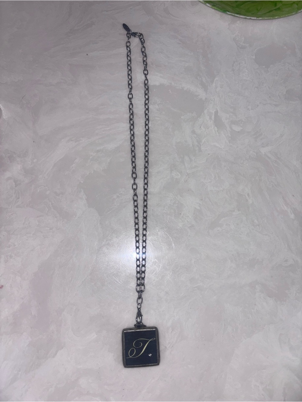 Jewel Kade Black Square Pendant Necklace with Script Initial